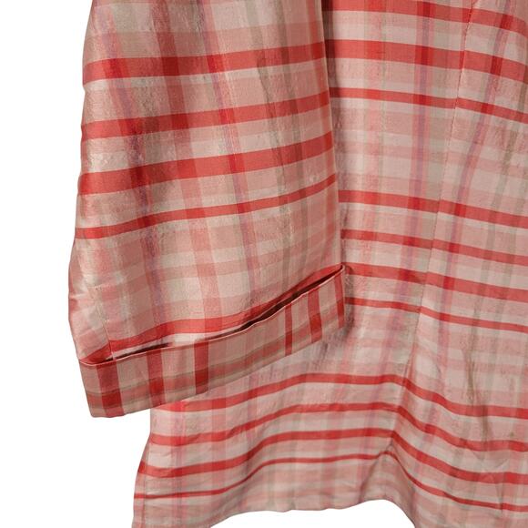 Vintage Tall Girl Silk Blouse 18 Red White Plaid Boxy Top 3/4 Sleeve - Picture 5 of 8